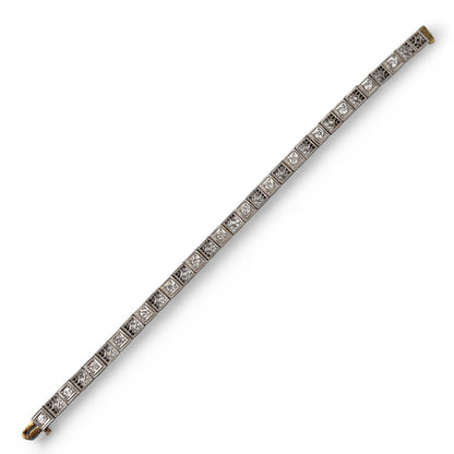 Antique Art Deco 14k Gold & Platinum Top Old European Diamond Filigree Bracelet
