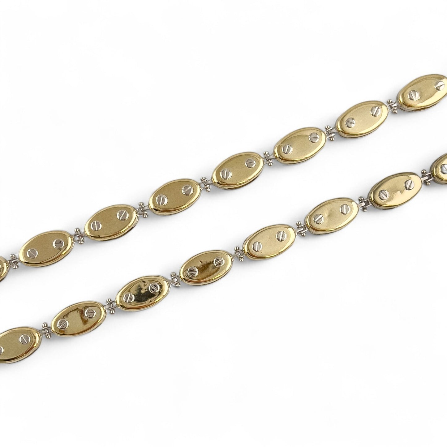 18k White Yellow Gold Motorcycle Bike Olive Fixie Chain Necklace 27" 65.9g ITALY