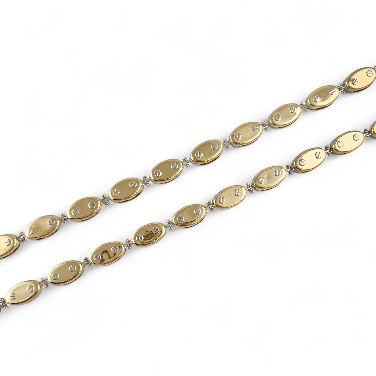 18k White Yellow Gold Motorcycle Bike Olive Fixie Chain Necklace 27" 65.9g ITALY