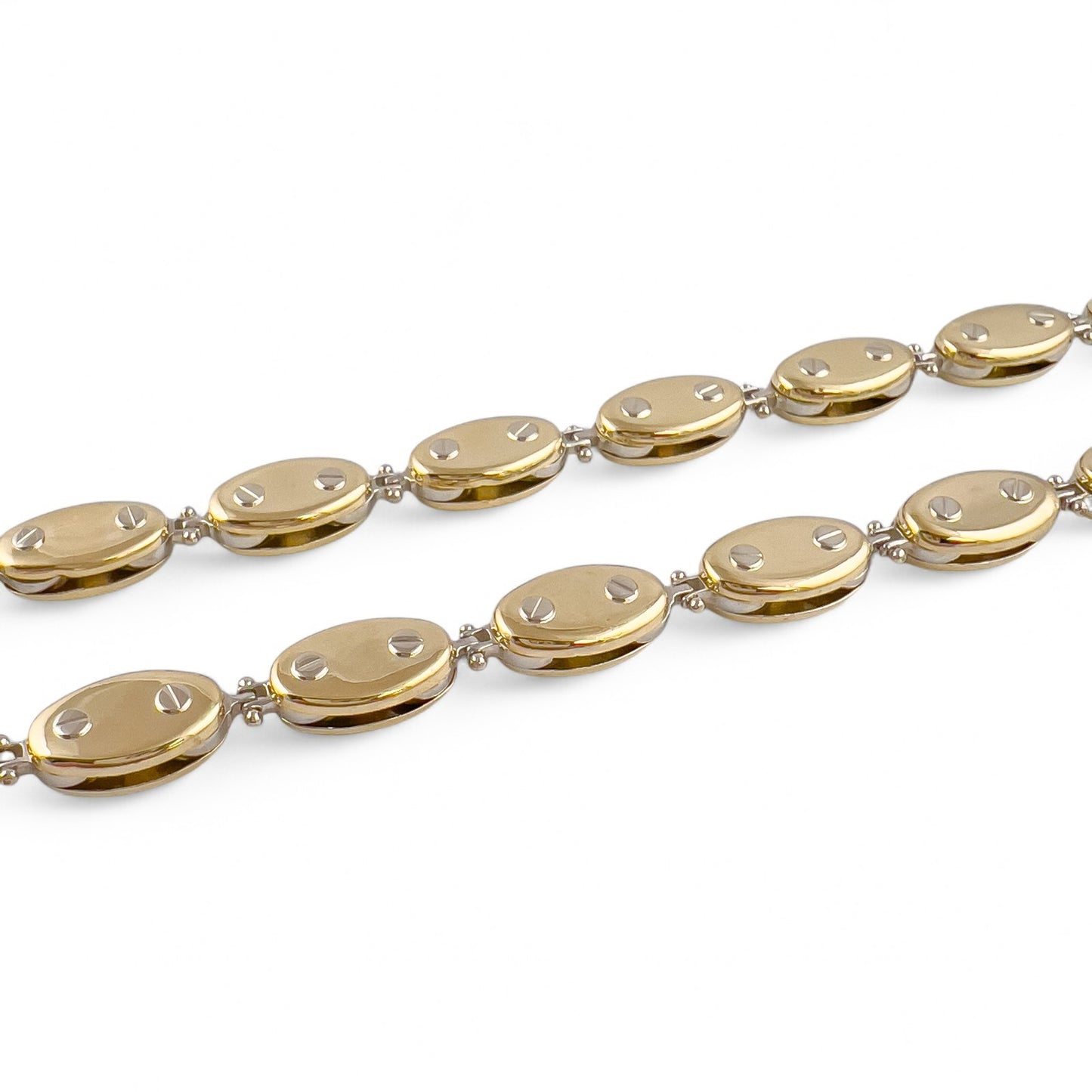 18k White Yellow Gold Motorcycle Bike Olive Fixie Chain Necklace 27" 65.9g ITALY