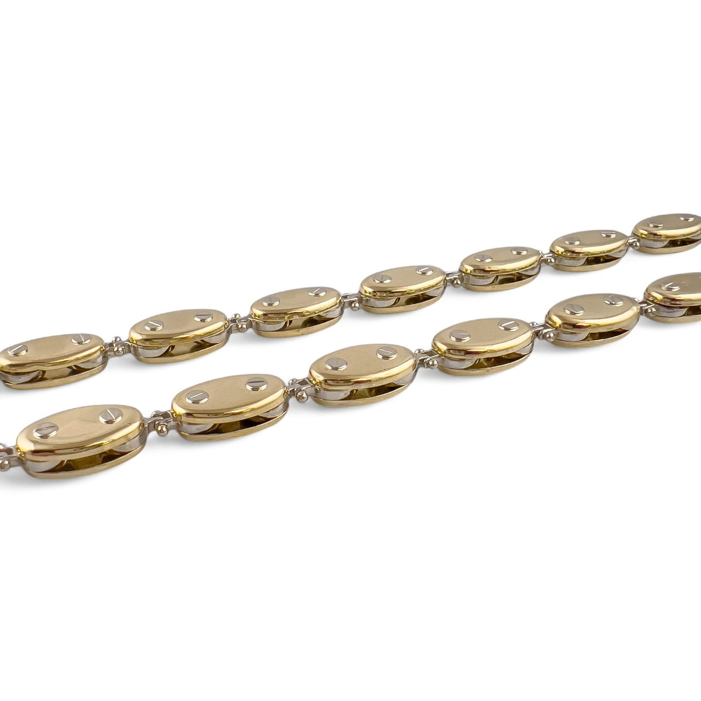 18k White Yellow Gold Motorcycle Bike Olive Fixie Chain Necklace 27" 65.9g ITALY