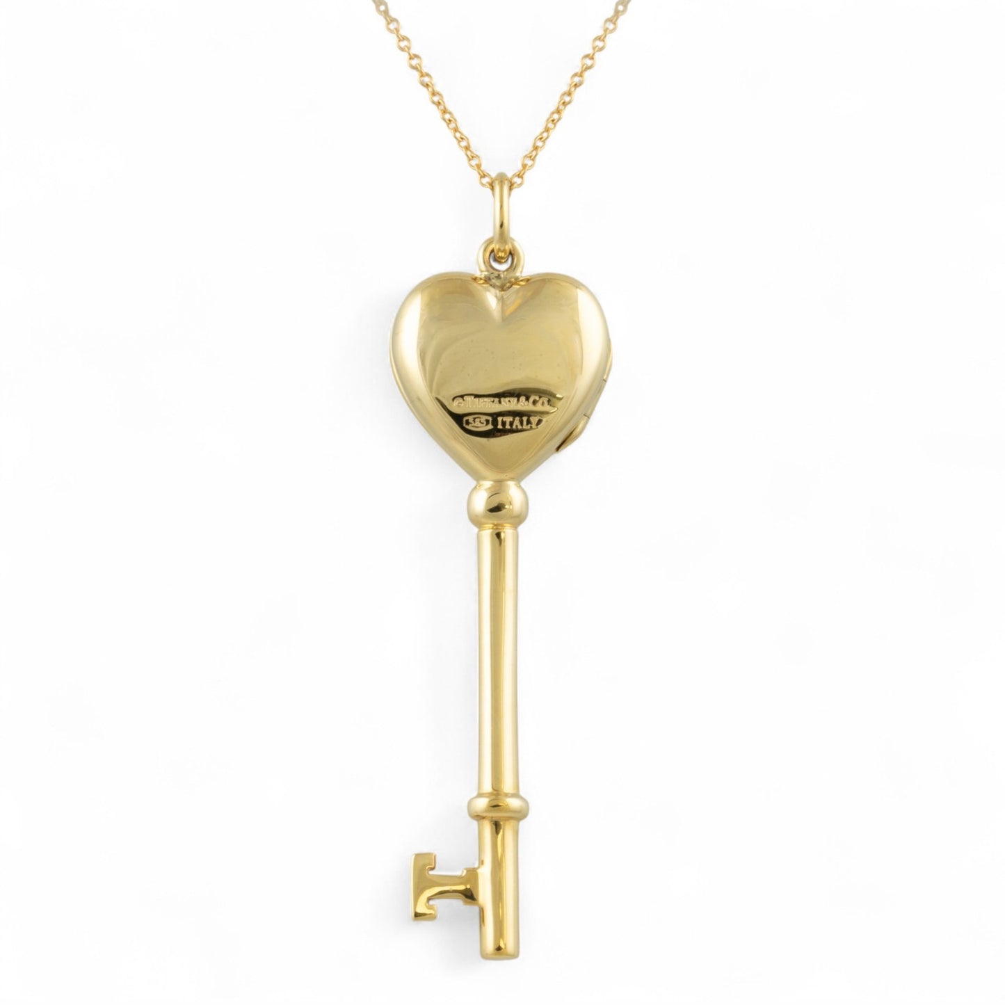 Tiffany & Co. 14k Yellow Gold Heart Locket Skeleton Key Pendant 18k Necklace 24"