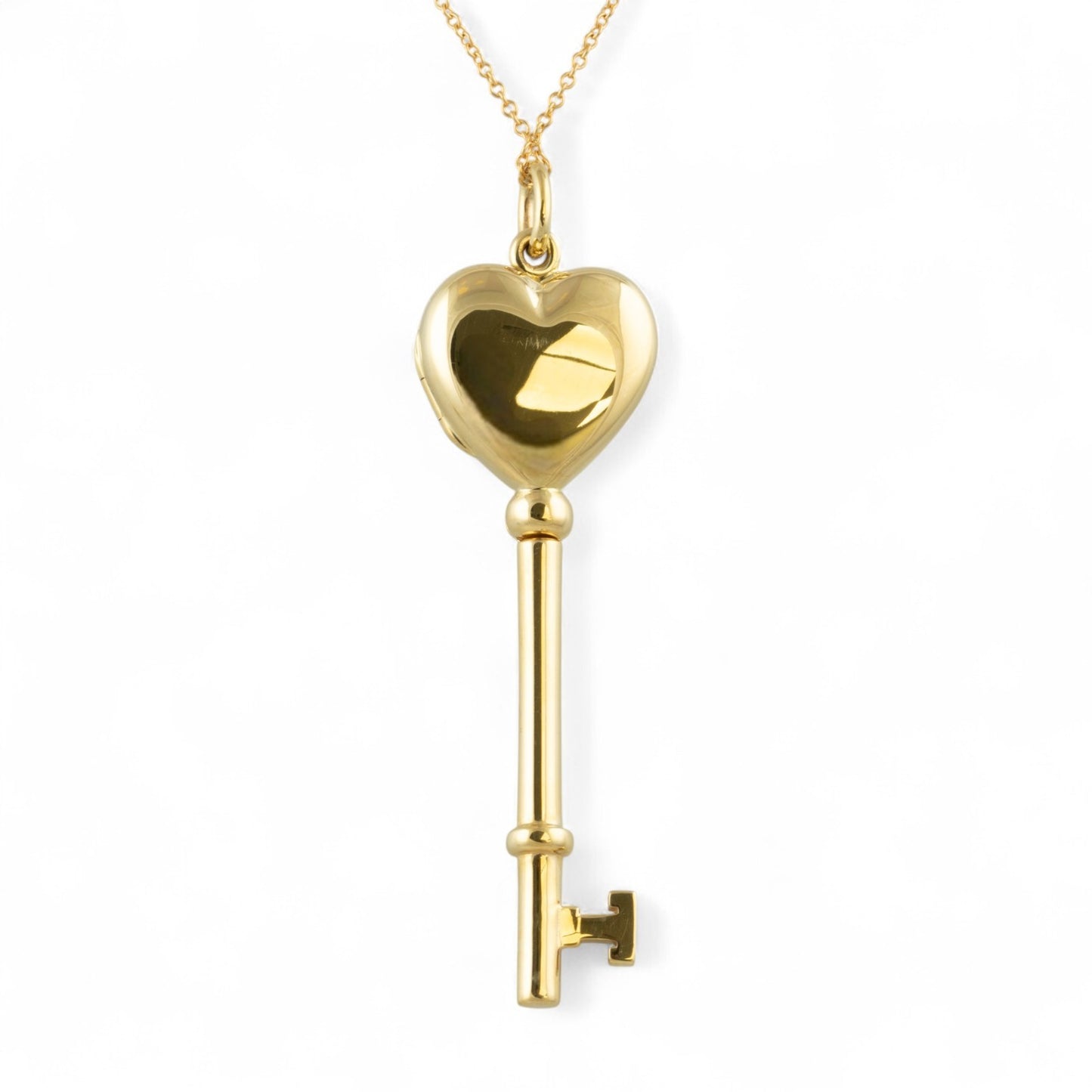 Tiffany & Co. 14k Yellow Gold Heart Locket Skeleton Key Pendant 18k Necklace 24"
