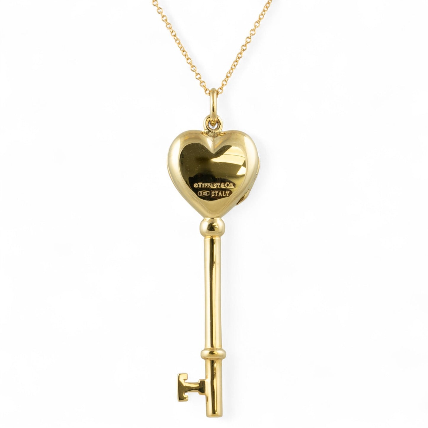 Tiffany & Co. 14k Yellow Gold Heart Locket Skeleton Key Pendant 18k Necklace 24"