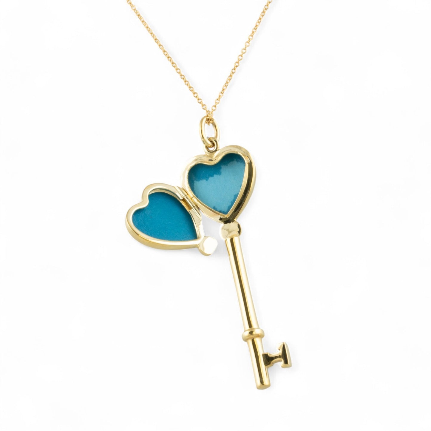 Tiffany & Co. 14k Yellow Gold Heart Locket Skeleton Key Pendant 18k Necklace 24"