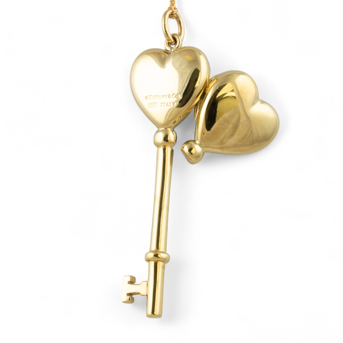 Tiffany & Co. 14k Yellow Gold Heart Locket Skeleton Key Pendant 18k Necklace 24"
