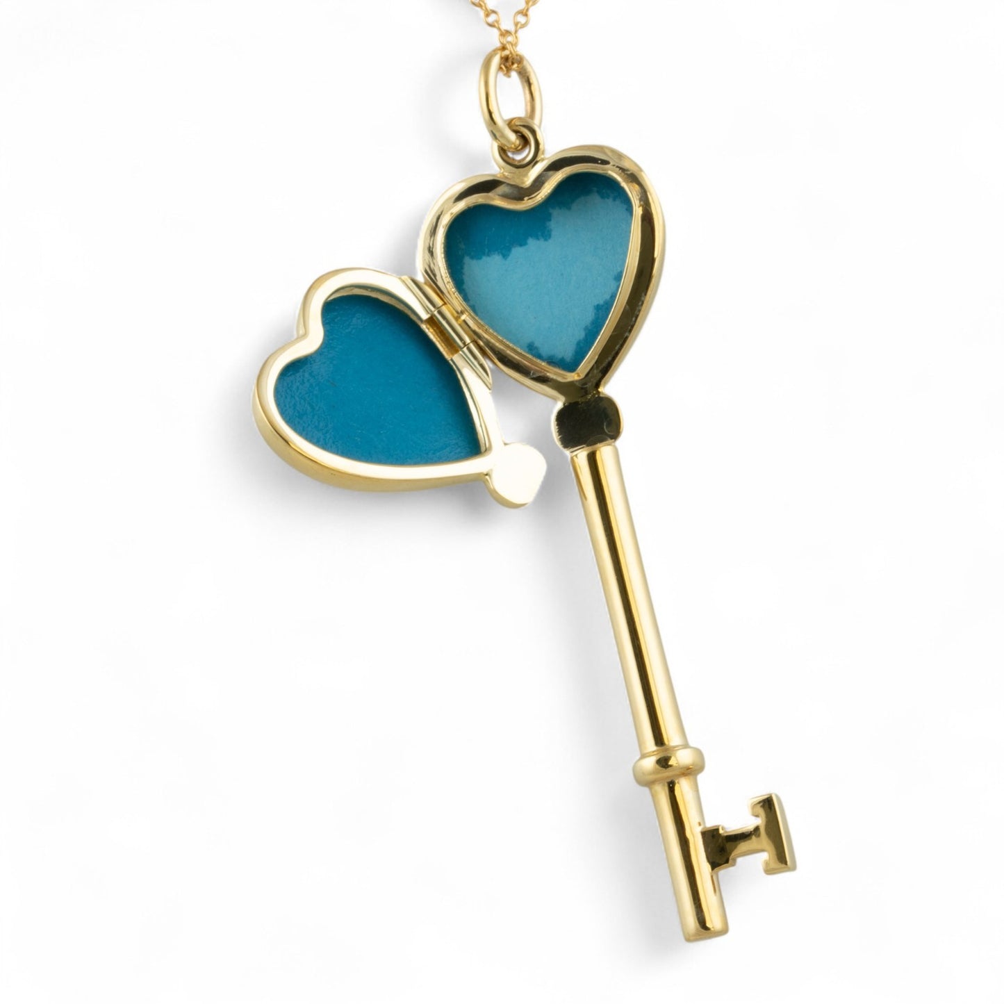 Tiffany & Co. 14k Yellow Gold Heart Locket Skeleton Key Pendant 18k Necklace 24"