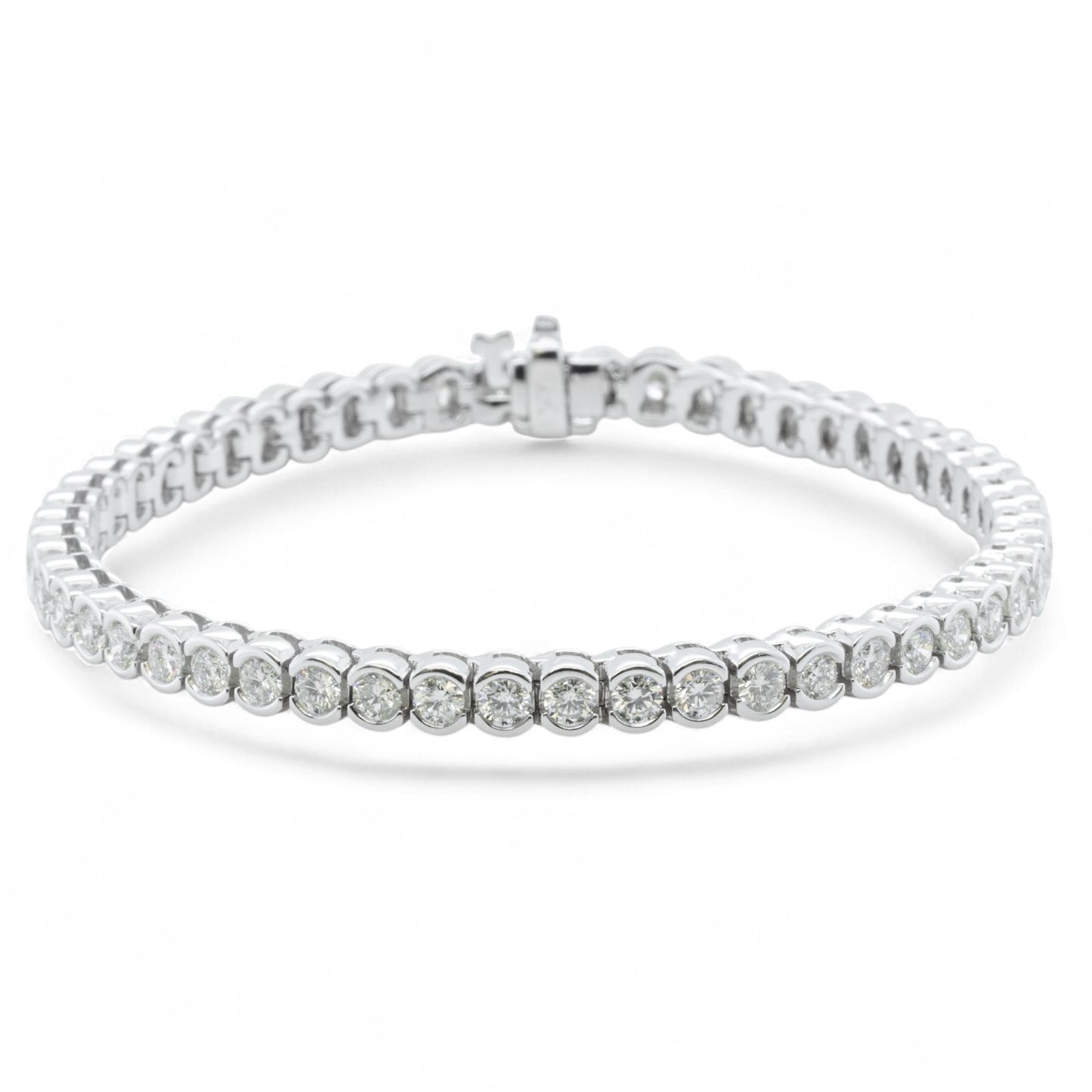 14k White Gold Diamond Half Bezel Tennis Bracelet 5.12ctw G SI1 7.25" 22.0g