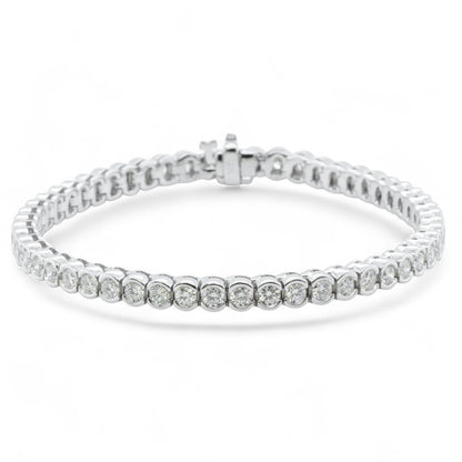 14k White Gold Diamond Half Bezel Tennis Bracelet 5.12ctw G SI1 7.25" 22.0g