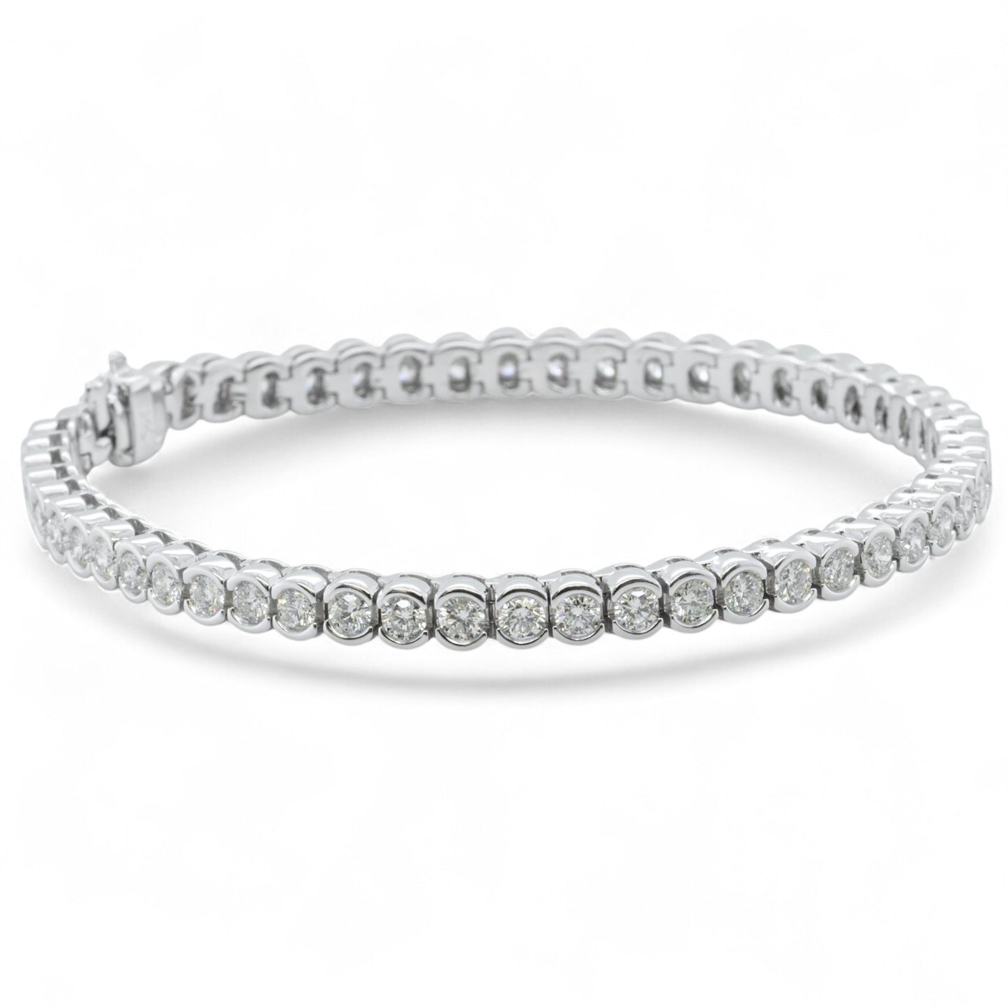 14k White Gold Diamond Half Bezel Tennis Bracelet 5.12ctw G SI1 7.25" 22.0g