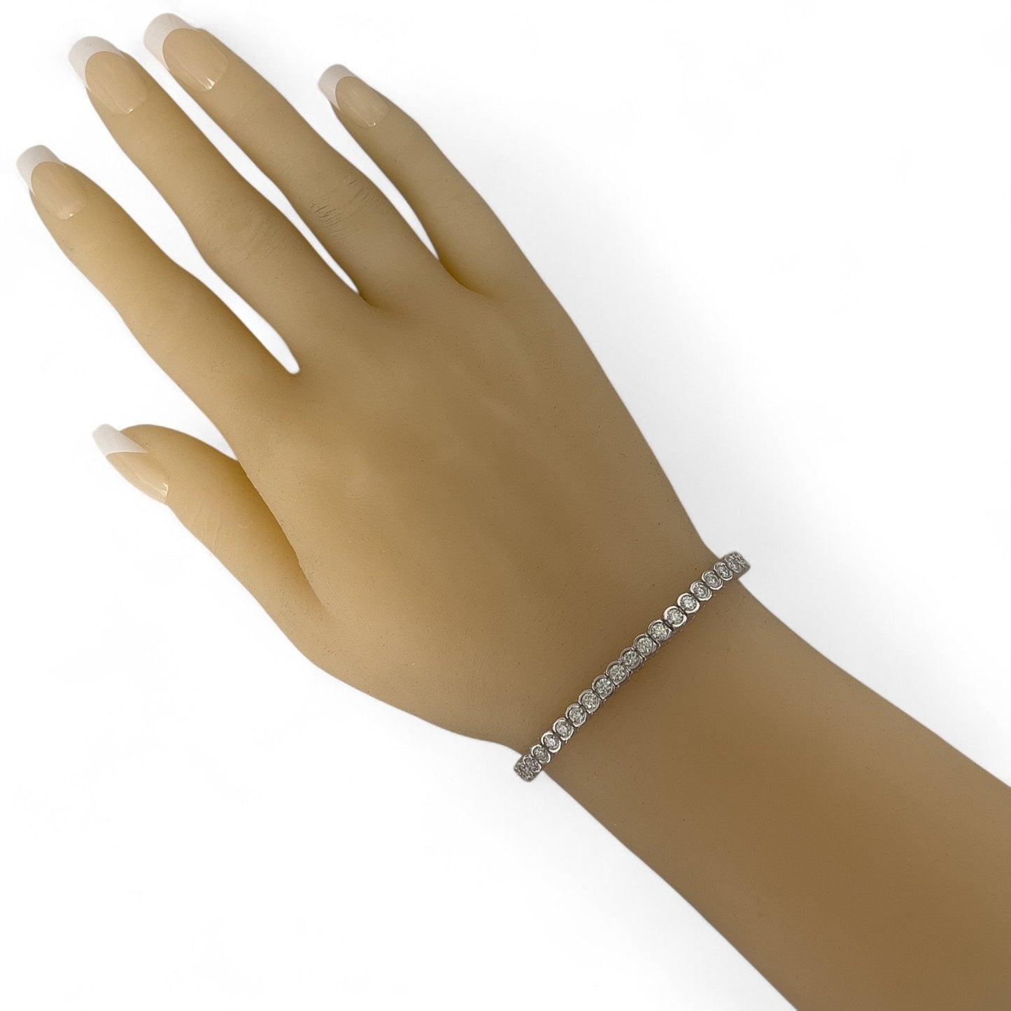 14k White Gold Diamond Half Bezel Tennis Bracelet 5.12ctw G SI1 7.25" 22.0g