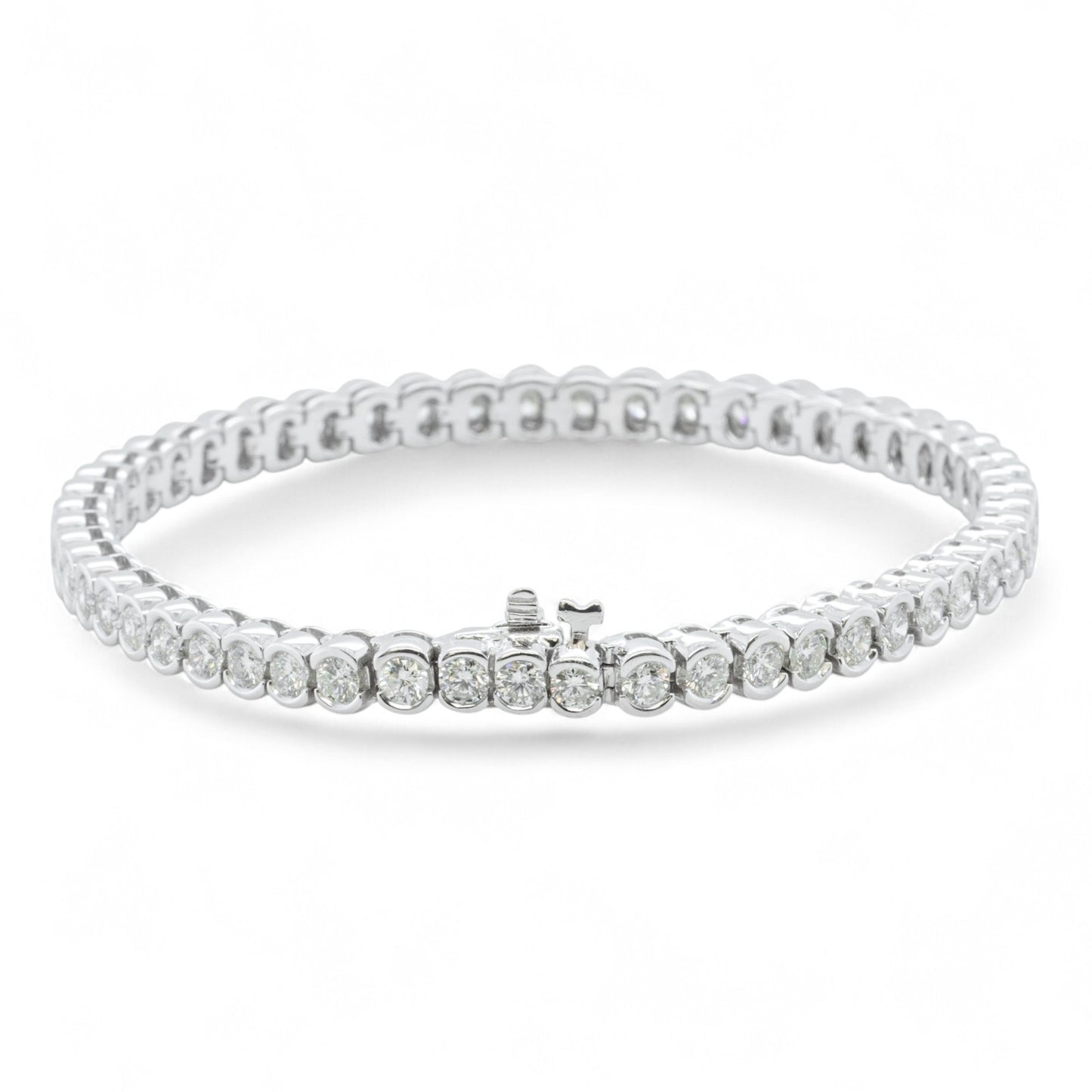 14k White Gold Diamond Half Bezel Tennis Bracelet 5.12ctw G SI1 7.25" 22.0g