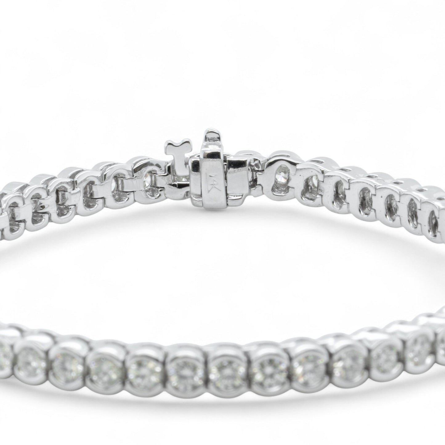 14k White Gold Diamond Half Bezel Tennis Bracelet 5.12ctw G SI1 7.25" 22.0g