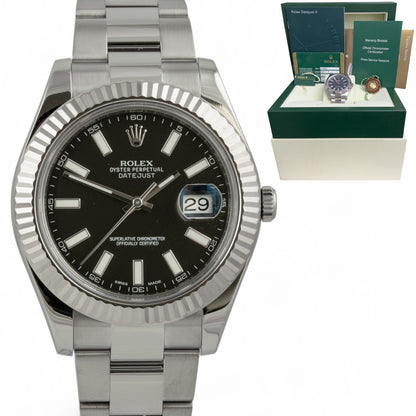 Rolex DateJust II BLACK Stainless 18k FLUTED Oyster 41mm Watch 116334 BOX PAPERS