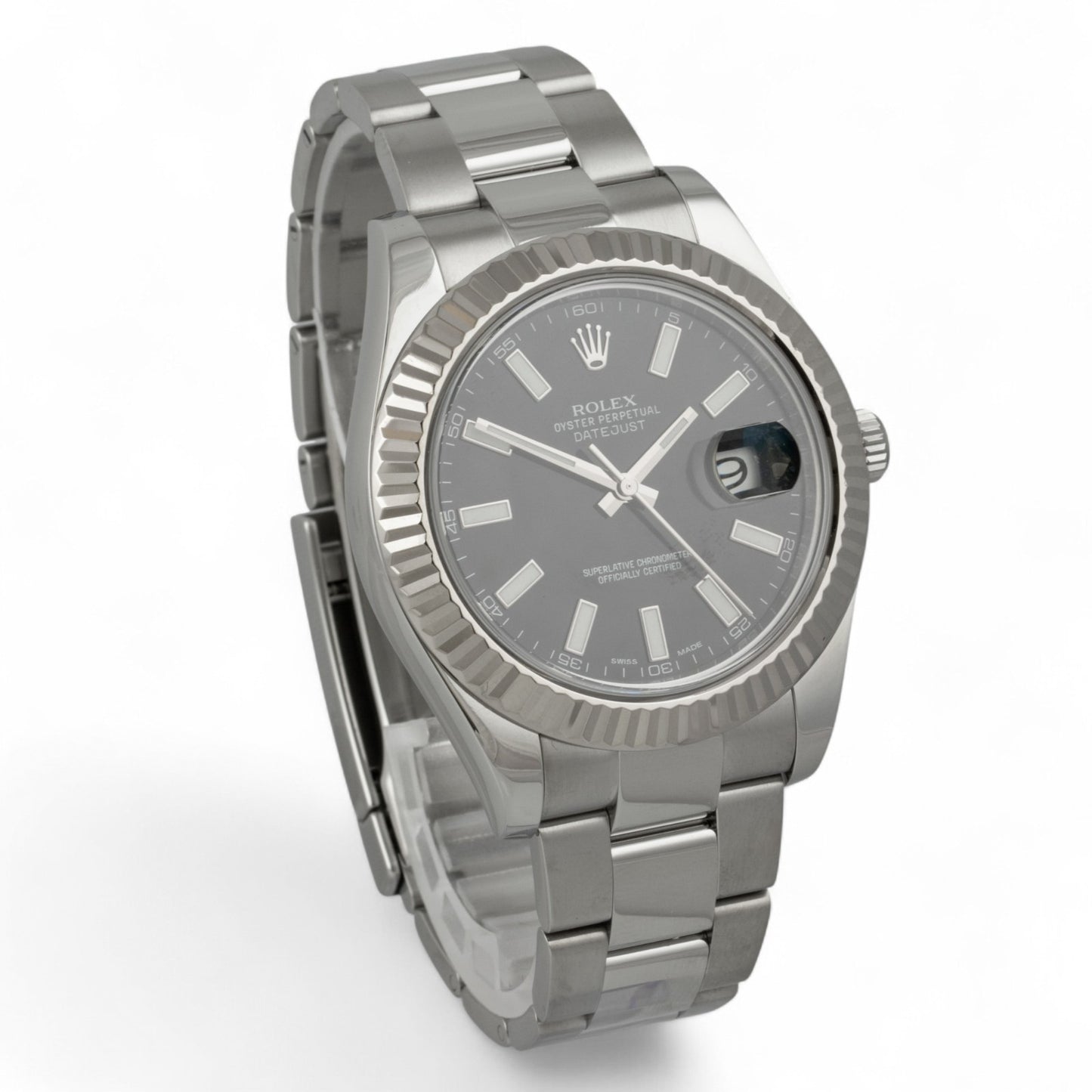 Rolex DateJust II BLACK Stainless 18k FLUTED Oyster 41mm Watch 116334 BOX PAPERS