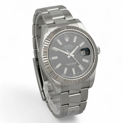 Rolex DateJust II BLACK Stainless 18k FLUTED Oyster 41mm Watch 116334 BOX PAPERS