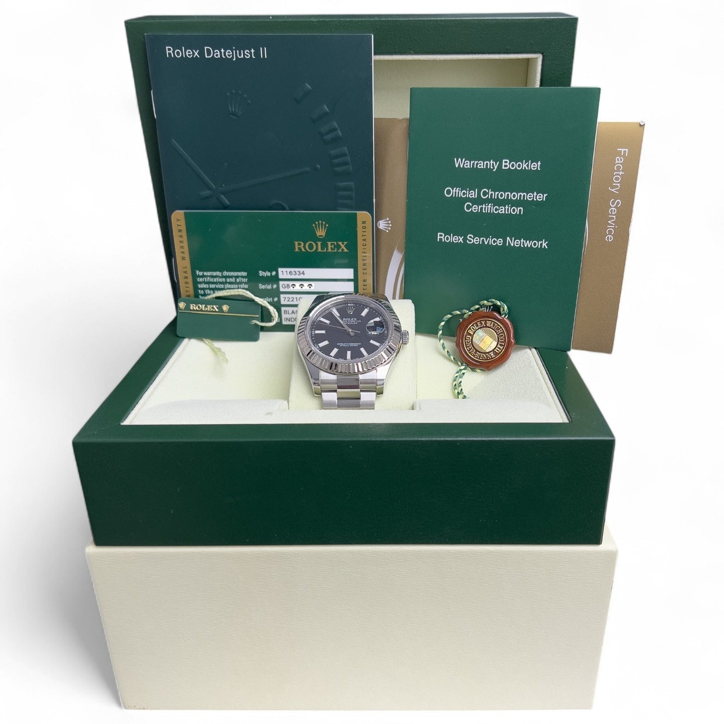 Rolex DateJust II BLACK Stainless 18k FLUTED Oyster 41mm Watch 116334 BOX PAPERS