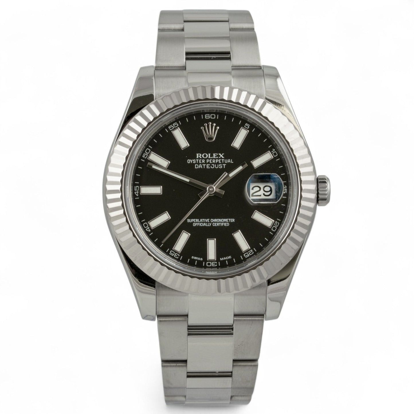 Rolex DateJust II BLACK Stainless 18k FLUTED Oyster 41mm Watch 116334 BOX PAPERS