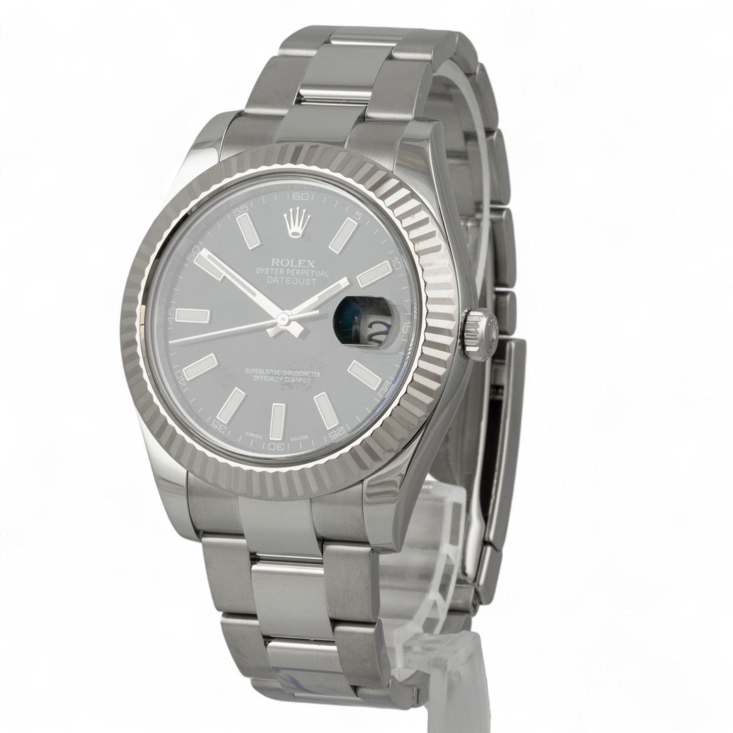 Rolex DateJust II BLACK Stainless 18k FLUTED Oyster 41mm Watch 116334 BOX PAPERS
