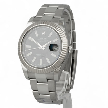 Rolex DateJust II BLACK Stainless 18k FLUTED Oyster 41mm Watch 116334 BOX PAPERS