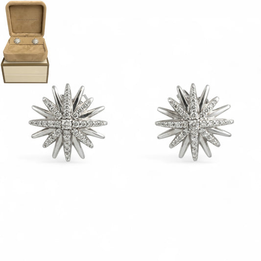 David Yurman Starburst Diamond 925 Sterling Silver Earrings 19mm 14K Post w/ BOX