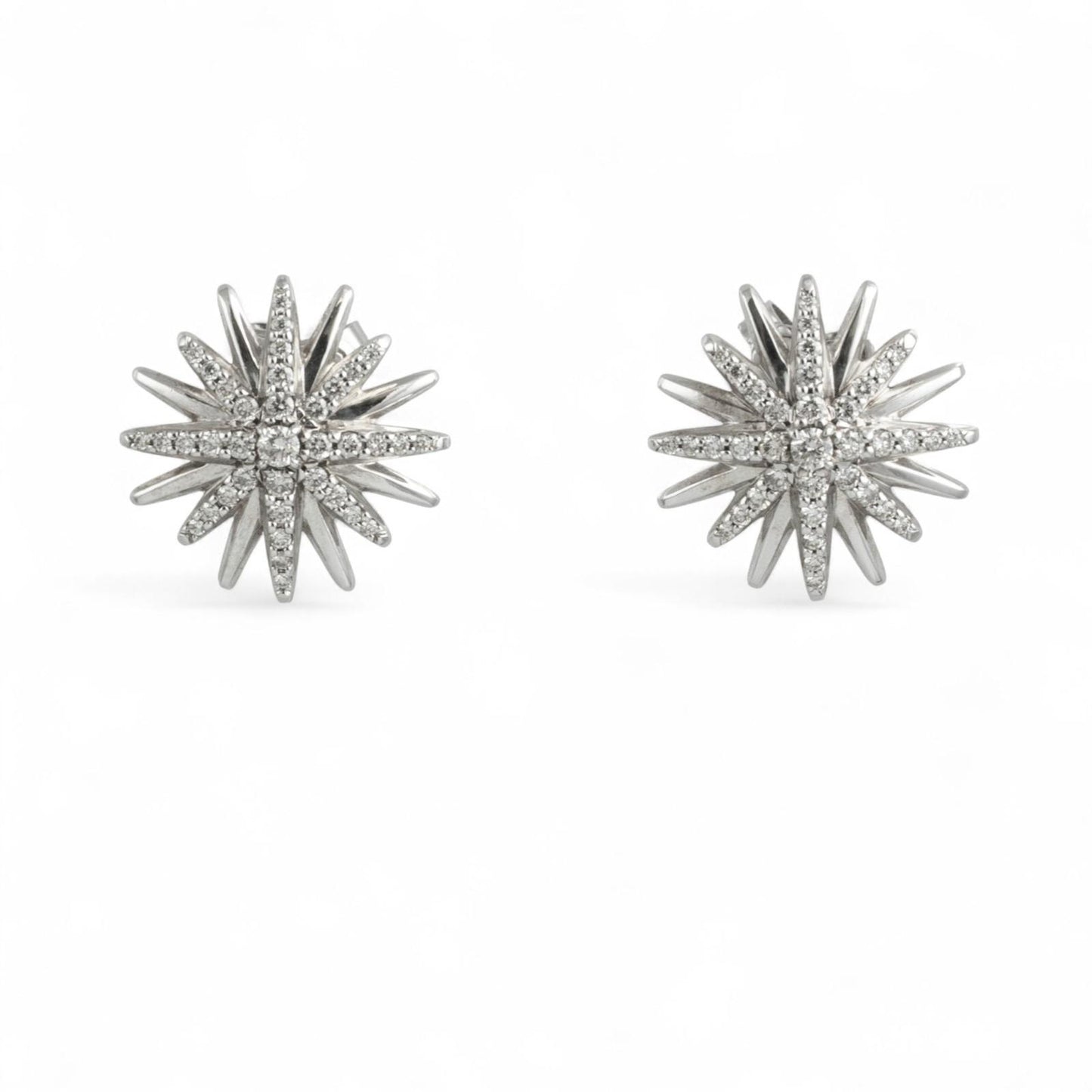 David Yurman Starburst Diamond 925 Sterling Silver Earrings 19mm 14K Post w/ BOX