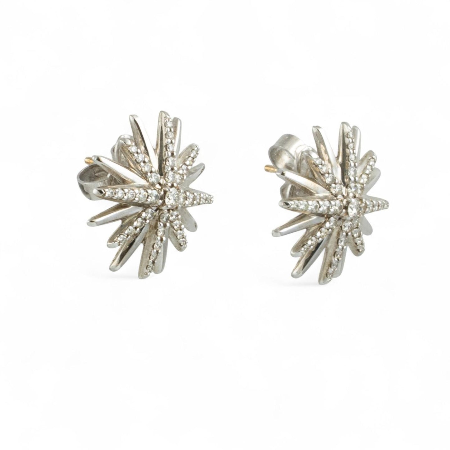 David Yurman Starburst Diamond 925 Sterling Silver Earrings 19mm 14K Post w/ BOX