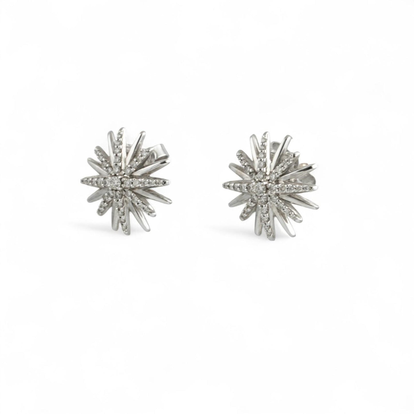 David Yurman Starburst Diamond 925 Sterling Silver Earrings 19mm 14K Post w/ BOX