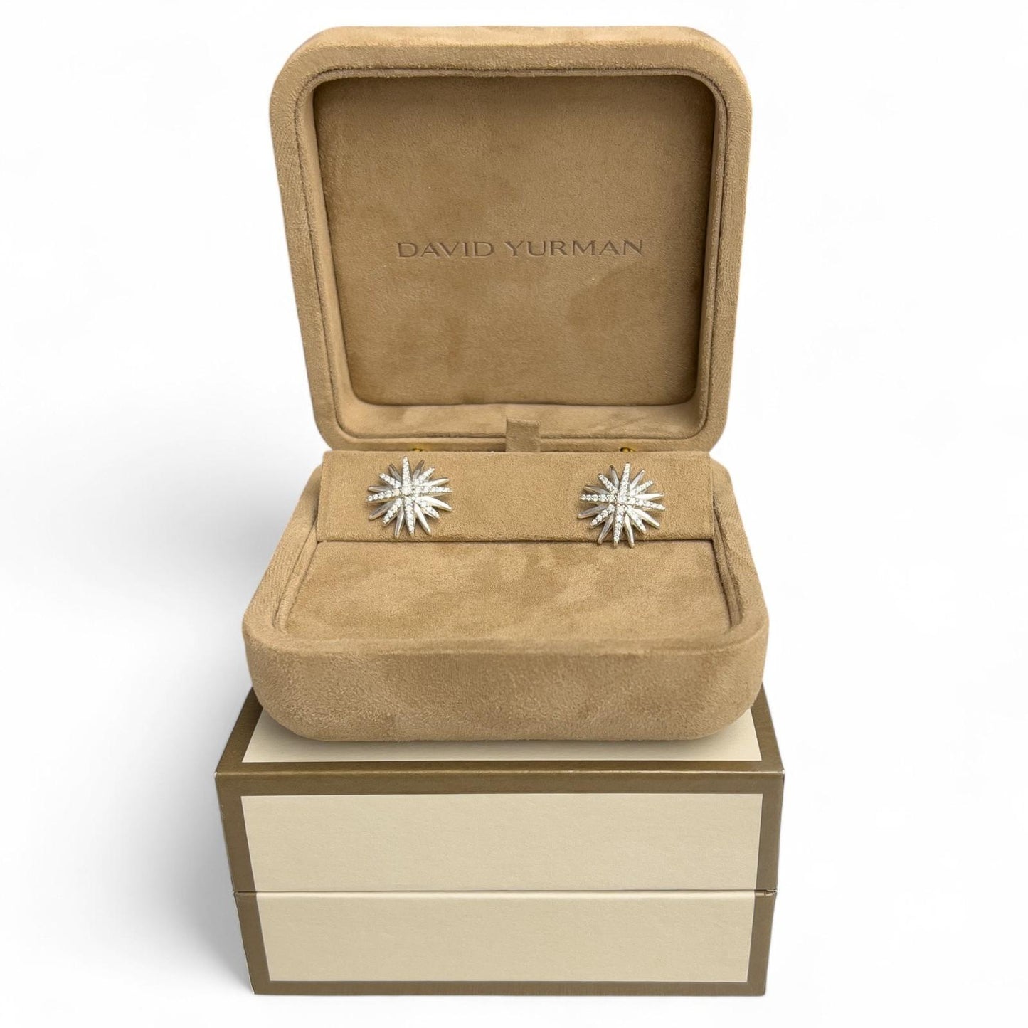 David Yurman Starburst Diamond 925 Sterling Silver Earrings 19mm 14K Post w/ BOX