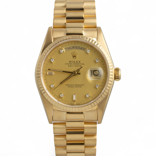1985 Rolex Day-Date President 18038 CHAMPAGNE DIAMOND 36mm 18k Yellow Gold Watch