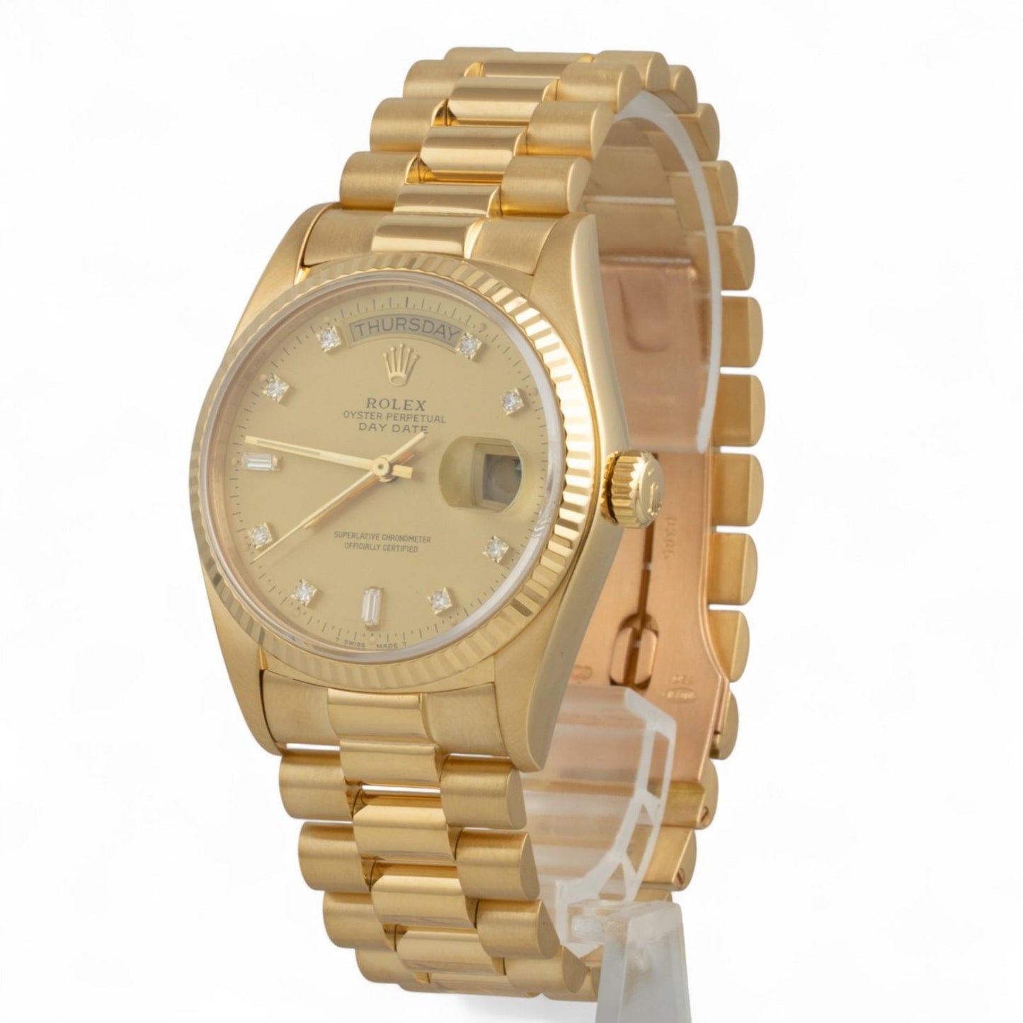 1985 Rolex Day-Date President 18038 CHAMPAGNE DIAMOND 36mm 18k Yellow Gold Watch