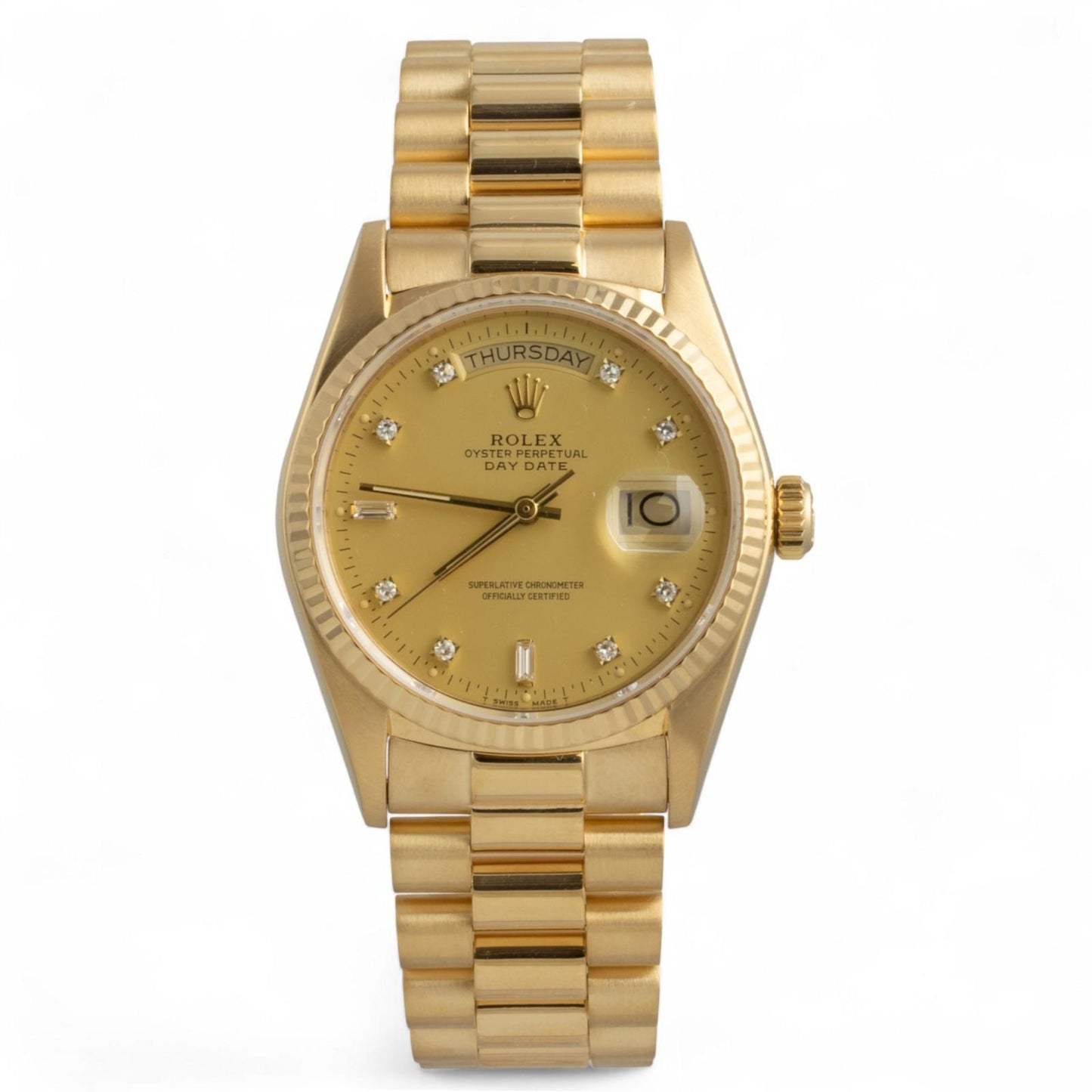 1985 Rolex Day-Date President 18038 CHAMPAGNE DIAMOND 36mm 18k Yellow Gold Watch