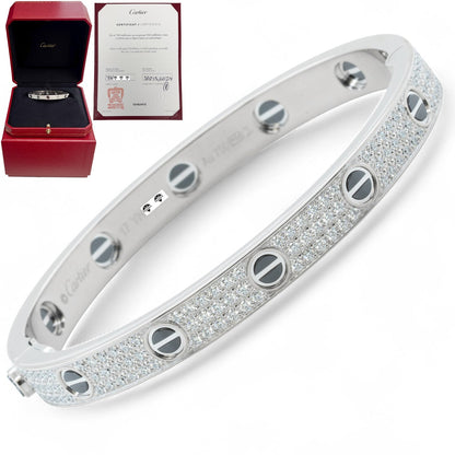 Cartier Love Ceramic Pave Diamond 18k White Gold Bracelet SZ 17 BOX CERTIFICATE