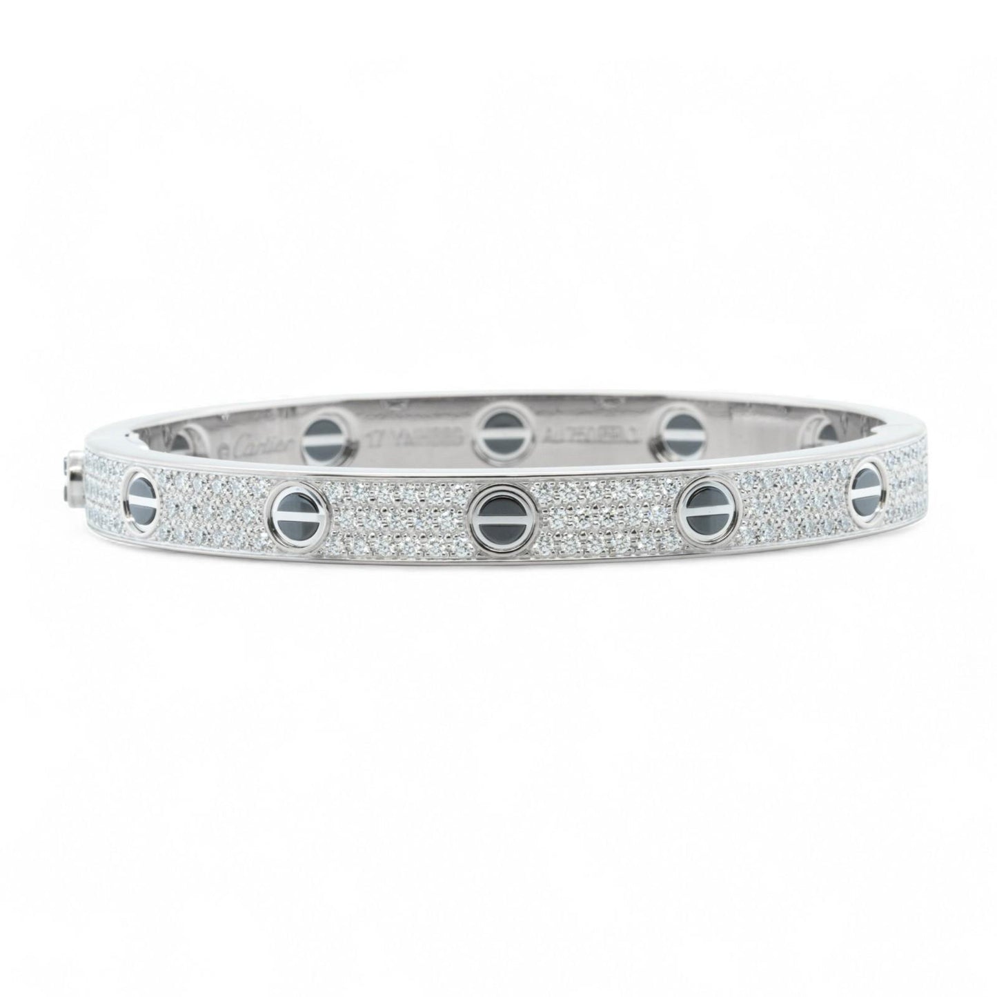 Cartier Love Ceramic Pave Diamond 18k White Gold Bracelet SZ 17 BOX CERTIFICATE