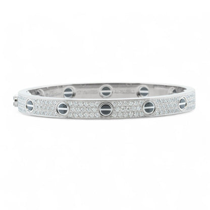 Cartier Love Ceramic Pave Diamond 18k White Gold Bracelet SZ 17 BOX CERTIFICATE