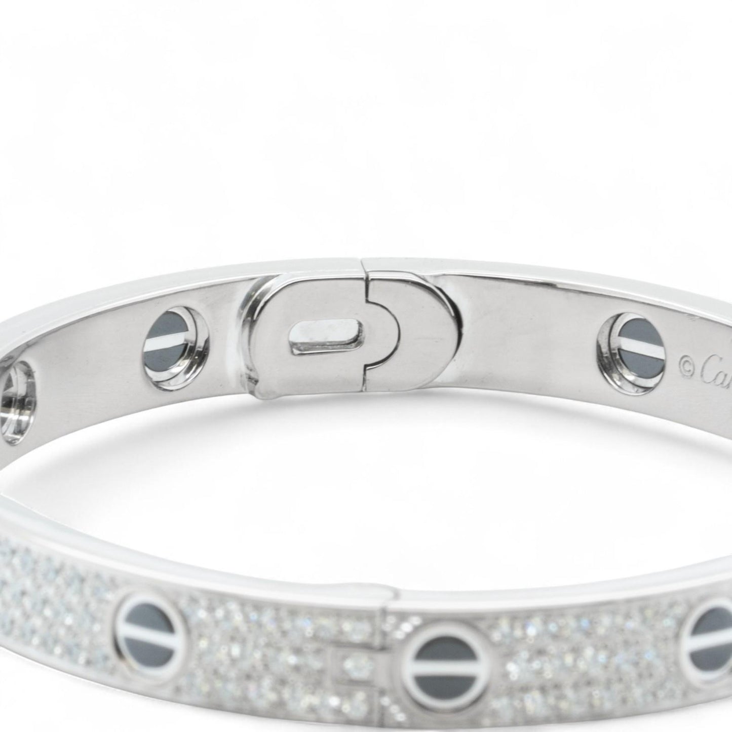 Cartier Love Ceramic Pave Diamond 18k White Gold Bracelet SZ 17 BOX CERTIFICATE