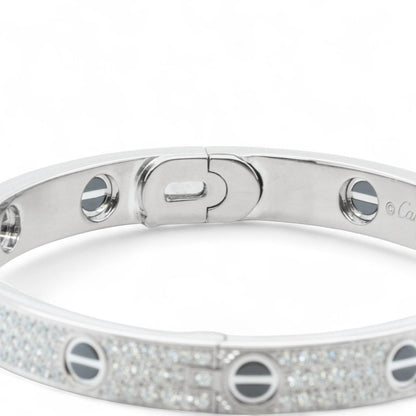 Cartier Love Ceramic Pave Diamond 18k White Gold Bracelet SZ 17 BOX CERTIFICATE