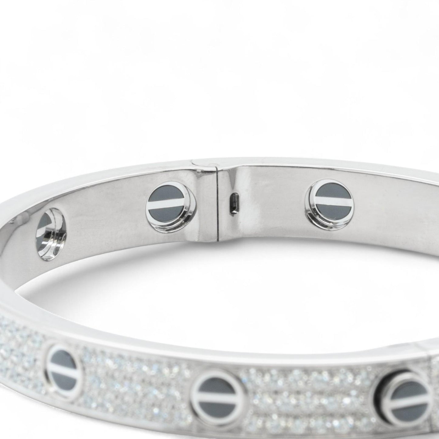Cartier Love Ceramic Pave Diamond 18k White Gold Bracelet SZ 17 BOX CERTIFICATE