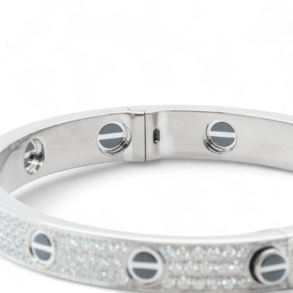 Cartier Love Ceramic Pave Diamond 18k White Gold Bracelet SZ 17 BOX CERTIFICATE