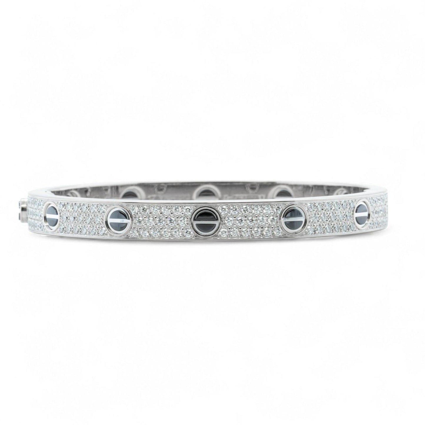Cartier Love Ceramic Pave Diamond 18k White Gold Bracelet SZ 17 BOX CERTIFICATE