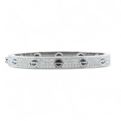 Cartier Love Ceramic Pave Diamond 18k White Gold Bracelet SZ 17 BOX CERTIFICATE