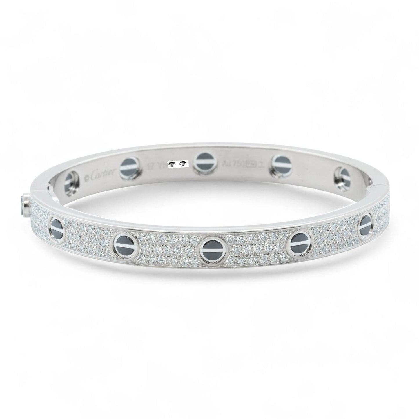 Cartier Love Ceramic Pave Diamond 18k White Gold Bracelet SZ 17 BOX CERTIFICATE