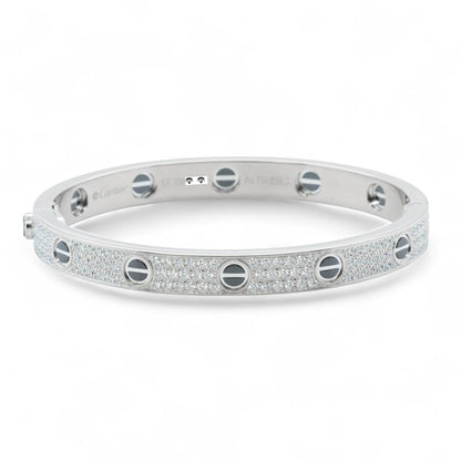 Cartier Love Ceramic Pave Diamond 18k White Gold Bracelet SZ 17 BOX CERTIFICATE