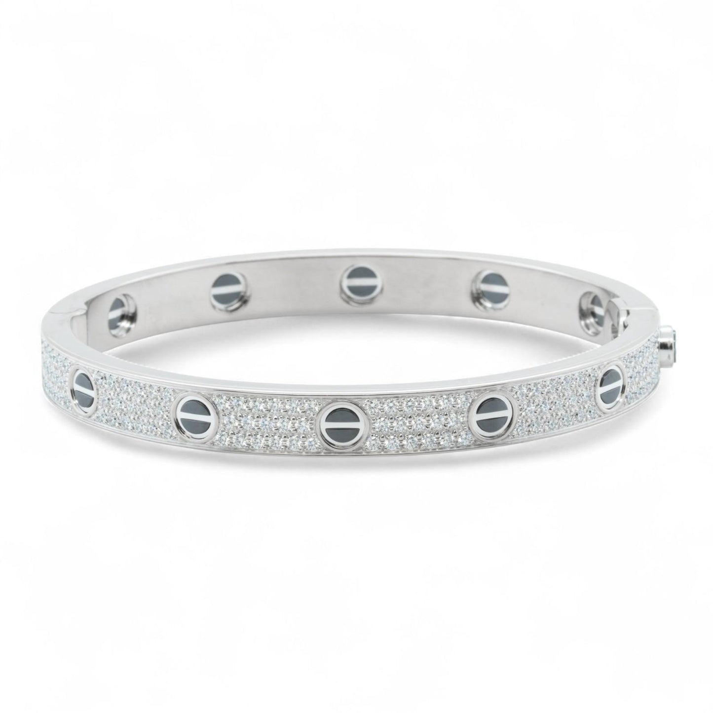Cartier Love Ceramic Pave Diamond 18k White Gold Bracelet SZ 17 BOX CERTIFICATE