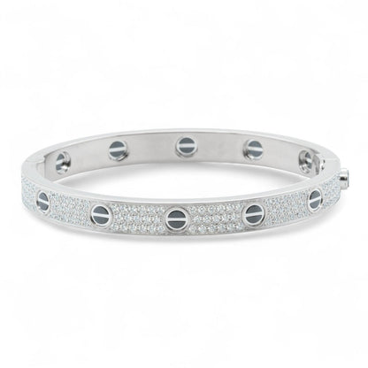 Cartier Love Ceramic Pave Diamond 18k White Gold Bracelet SZ 17 BOX CERTIFICATE