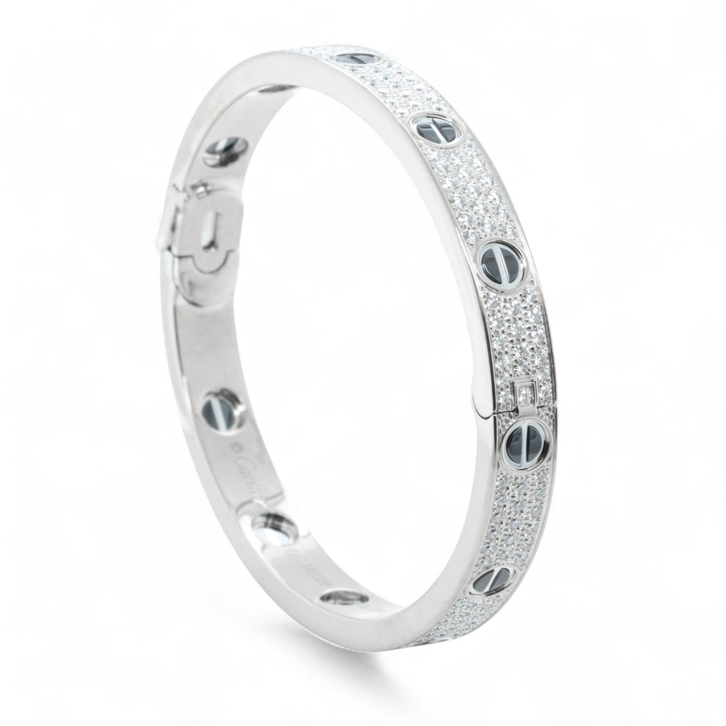 Cartier Love Ceramic Pave Diamond 18k White Gold Bracelet SZ 17 BOX CERTIFICATE
