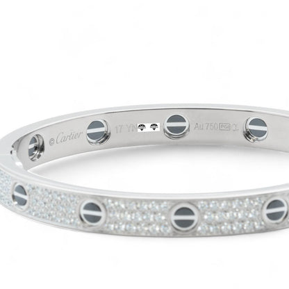 Cartier Love Ceramic Pave Diamond 18k White Gold Bracelet SZ 17 BOX CERTIFICATE
