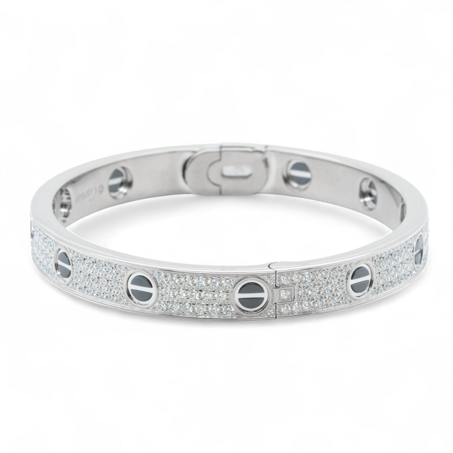 Cartier Love Ceramic Pave Diamond 18k White Gold Bracelet SZ 17 BOX CERTIFICATE