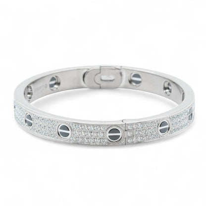 Cartier Love Ceramic Pave Diamond 18k White Gold Bracelet SZ 17 BOX CERTIFICATE