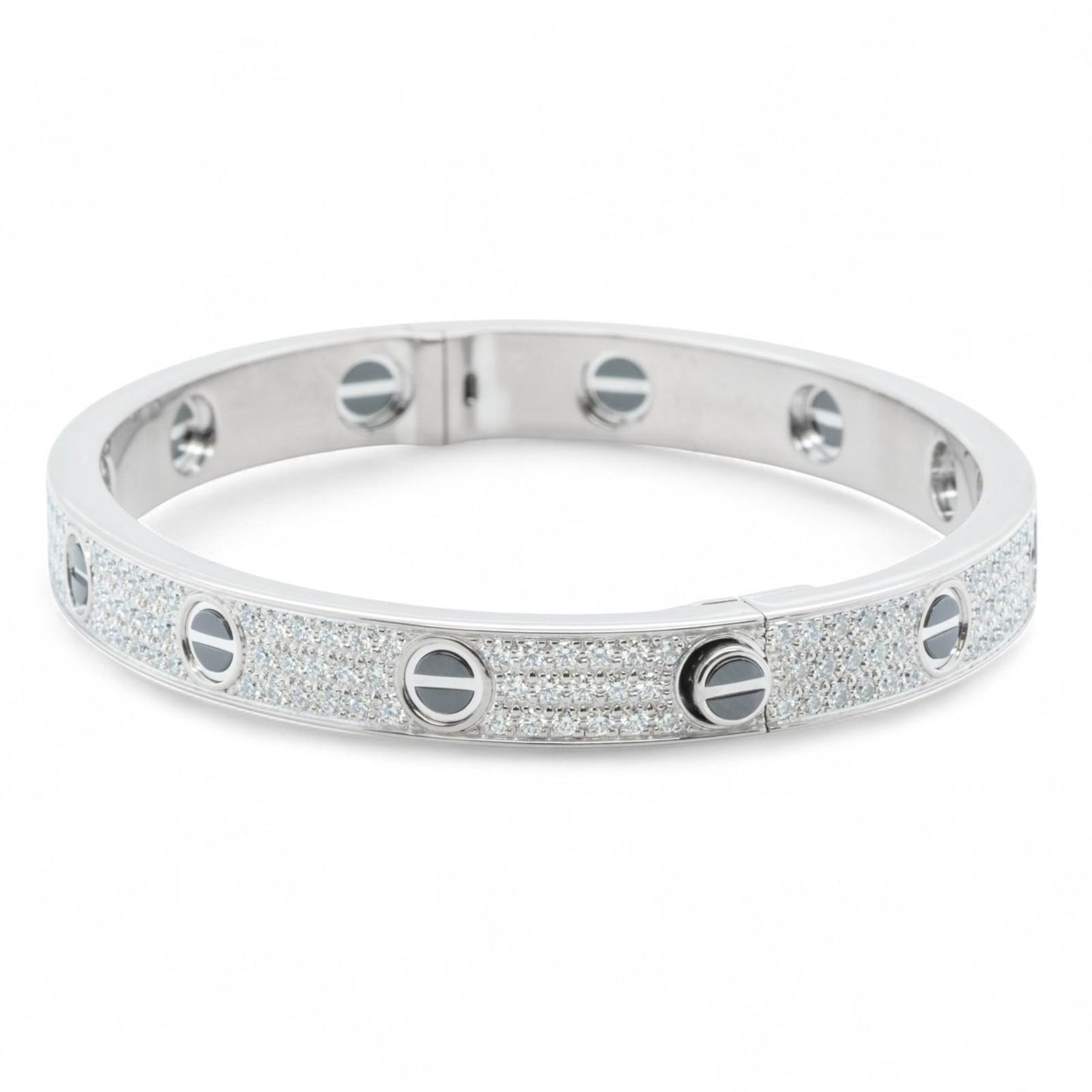 Cartier Love Ceramic Pave Diamond 18k White Gold Bracelet SZ 17 BOX CERTIFICATE